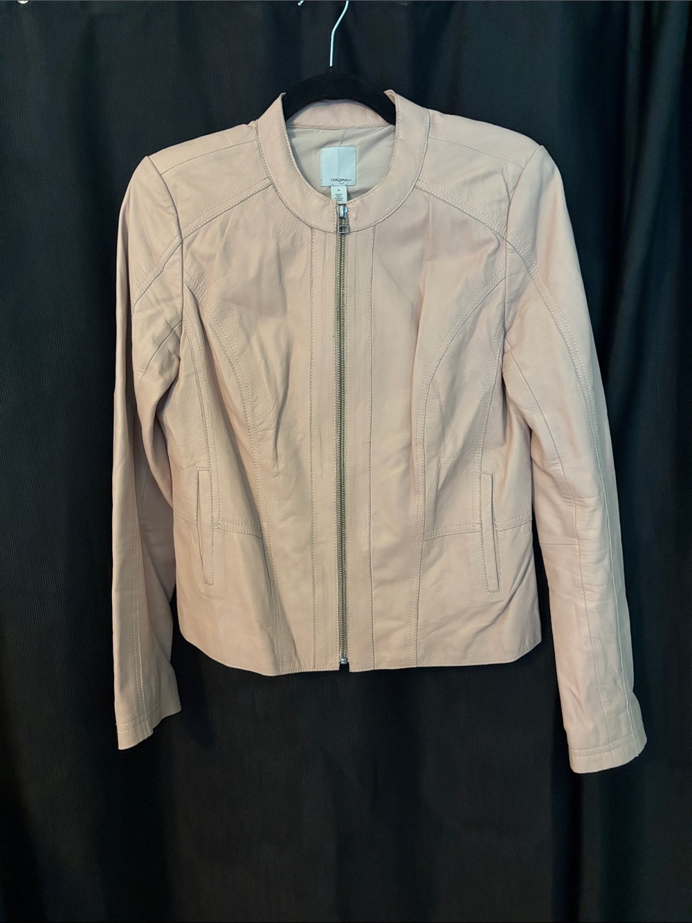 Halogen Blush Pink Leather Zip Jacket